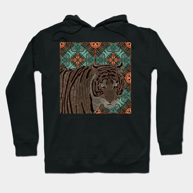 Cool Tiger on Modern Orange and Green Pattern Hoodie by Suneldesigns